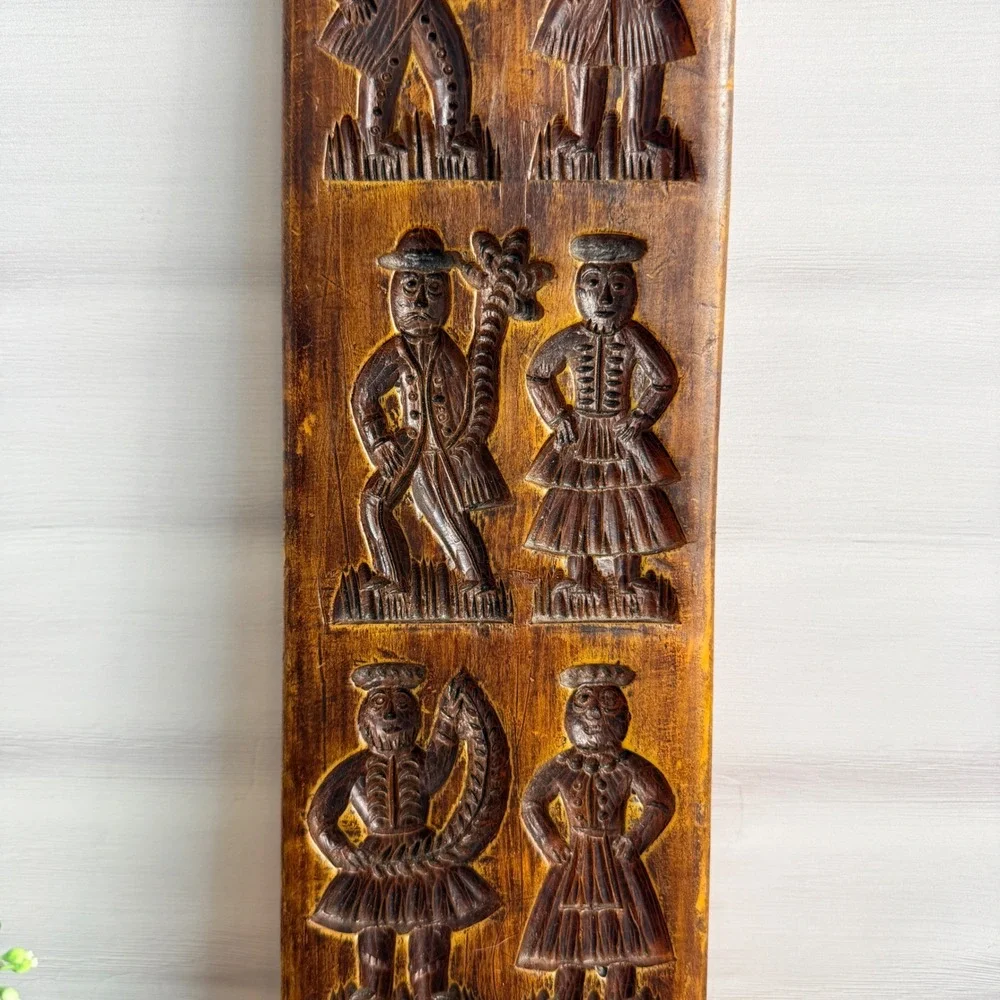 Vintage Decorative Wax Springerle Style Wall Plaque Folk Art Faux Wood Relief